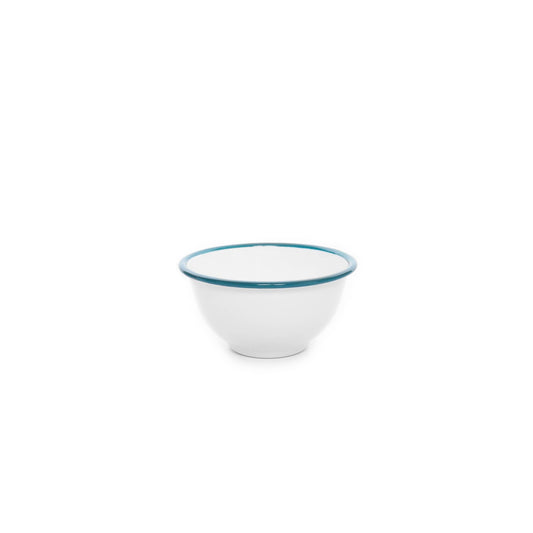 Vintage Enamelware Small Footed Bowl: Blue Rim
