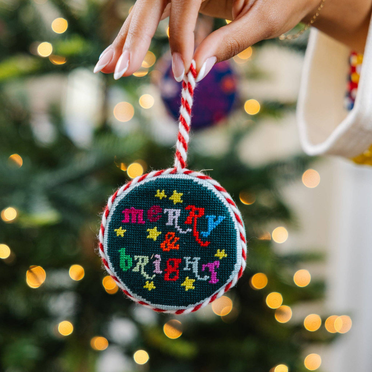Needlepoint Ornament - Merry & Bright