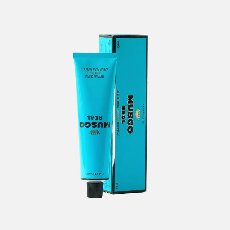 Musgo Real blue tube and packaging on a white background
