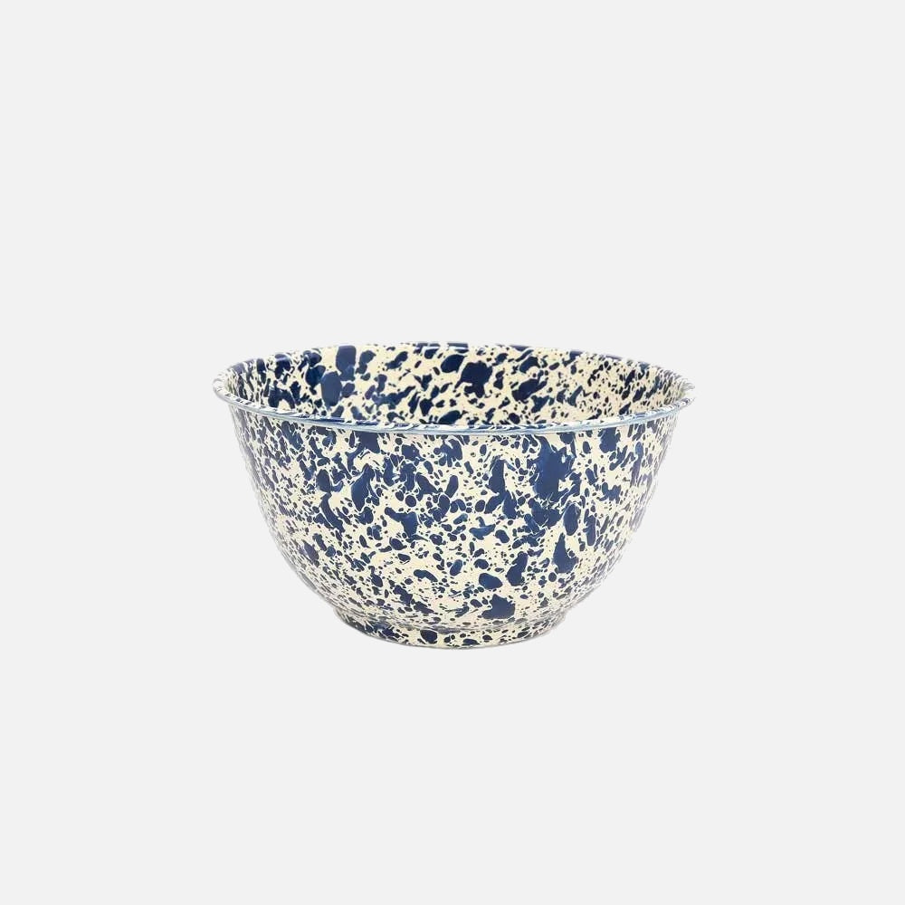 Splatter Enamelware Large Salad Bowl: Navy & Cream Splatter