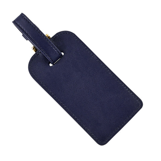 Navy blue traditional leather luggage tag