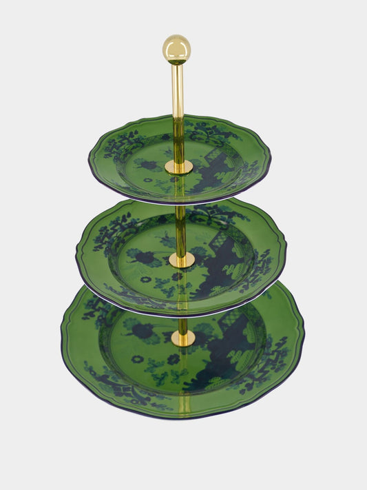 Ginori 1735 Oriente Italiano Malachite 3-tier serving stand, alternate view