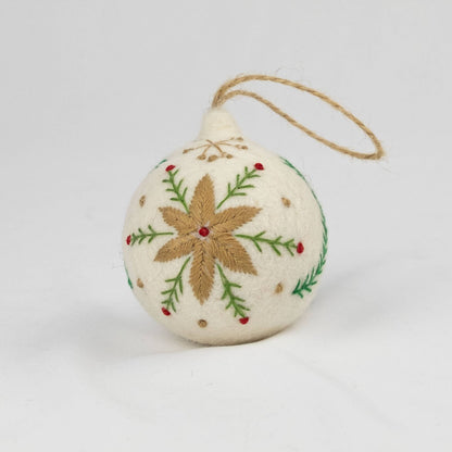 Ornament - Christmas - Embroidered White Ball, Assorted