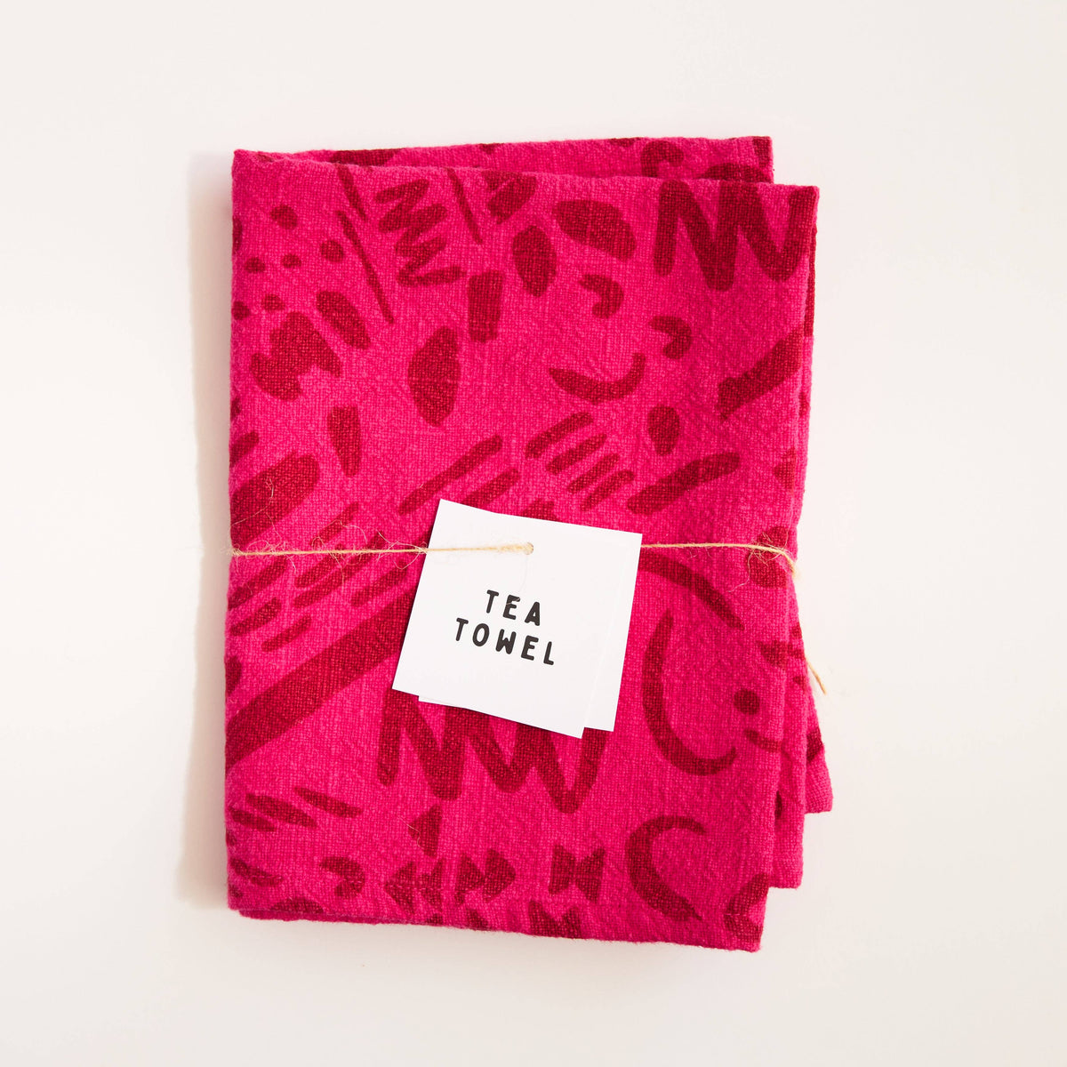 Tea Towel - Dashes & Moons - Brick - Hot Pink