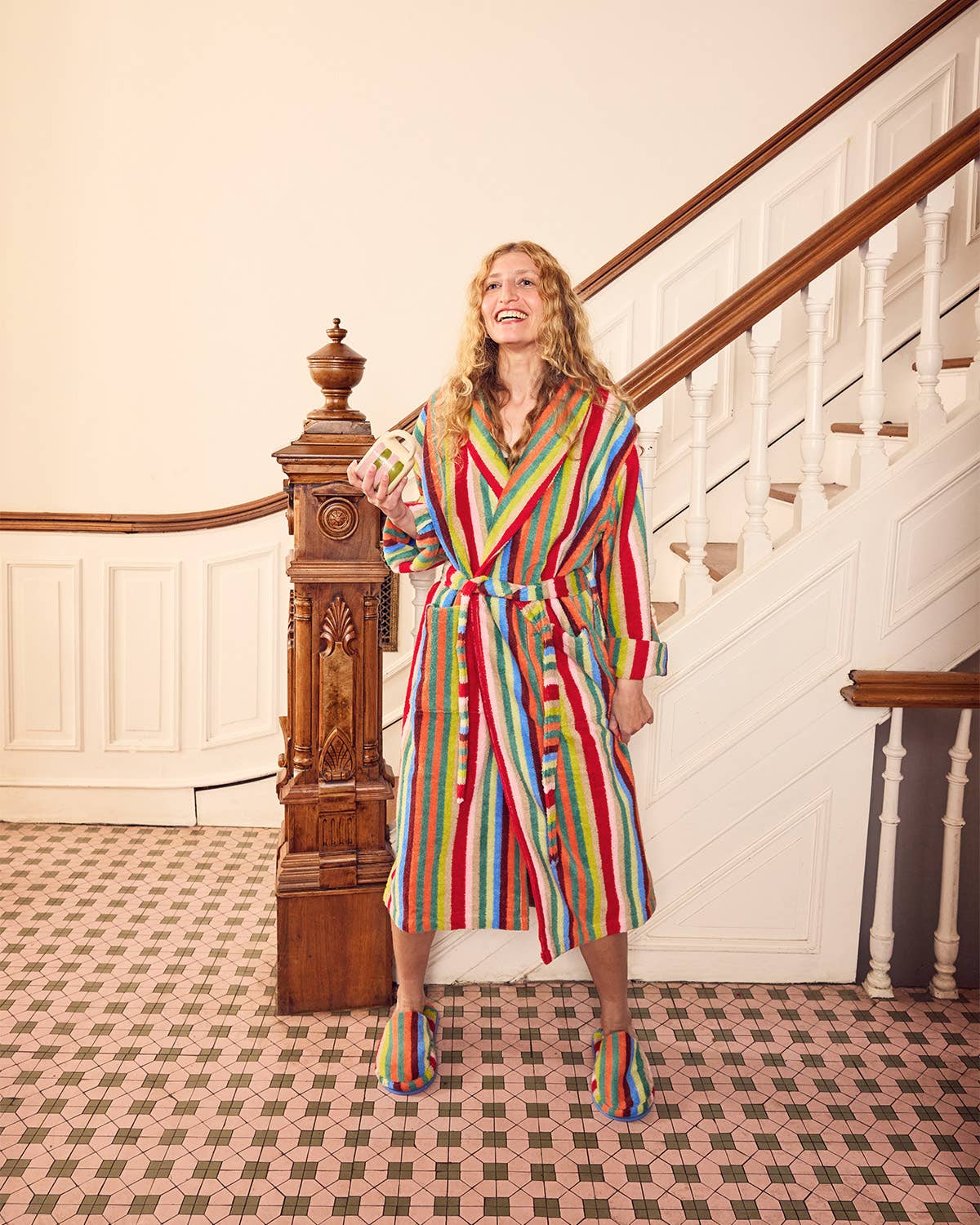 Butterfly Stripe Plush Cotton Terry Bathrobe: L
