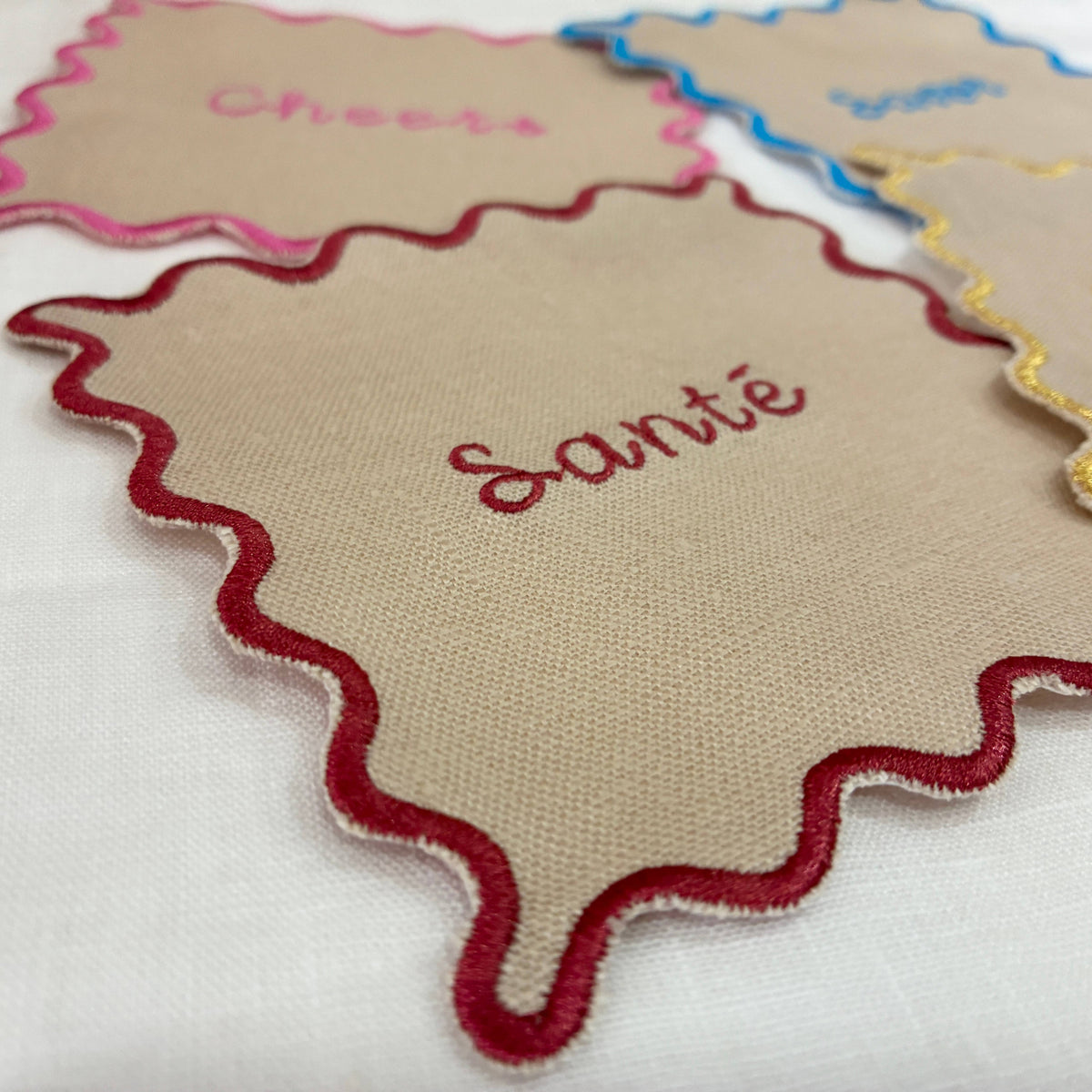 Sante Embroidered Scallop Linen Cocktail Napkins - Set of 4