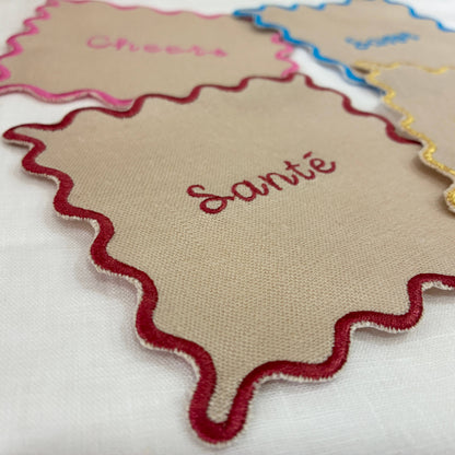 Sante Embroidered Scallop Linen Cocktail Napkins - Set of 4