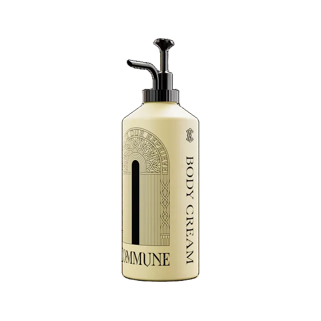 Body wash bottle with pump on a white background