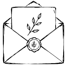 Illustration of an open letter with a wax seal and leaf design.