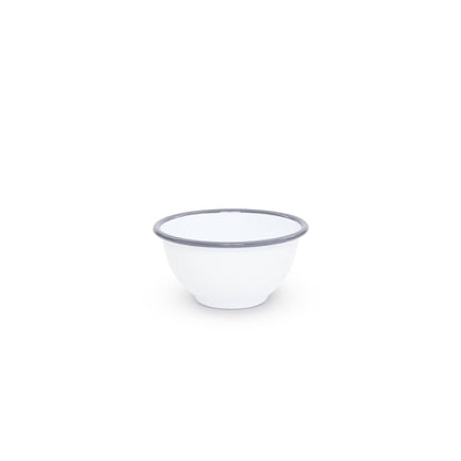 Vintage Enamelware Small Footed Bowl: Blue Rim