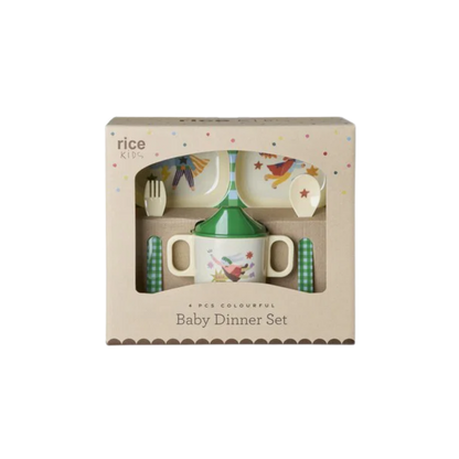 Melamine Baby Dinner Set in Giftbox - Hero Print - Green - 4 pcs