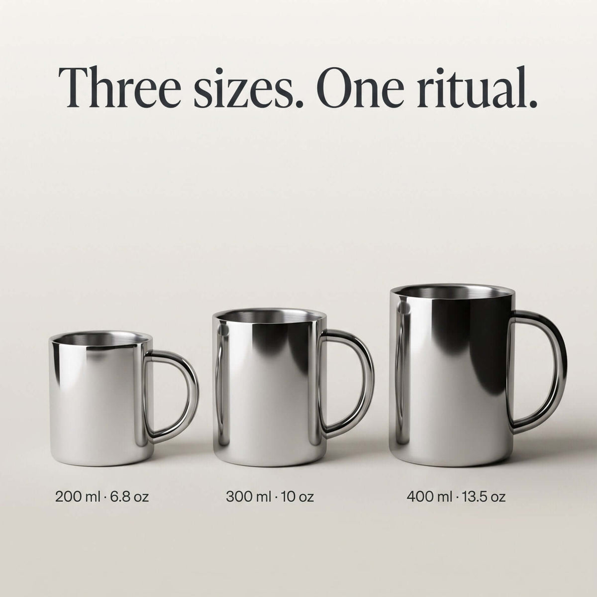 Double-Layer Glossy Stainless Steel Cups in 200, 300 and 400 ml