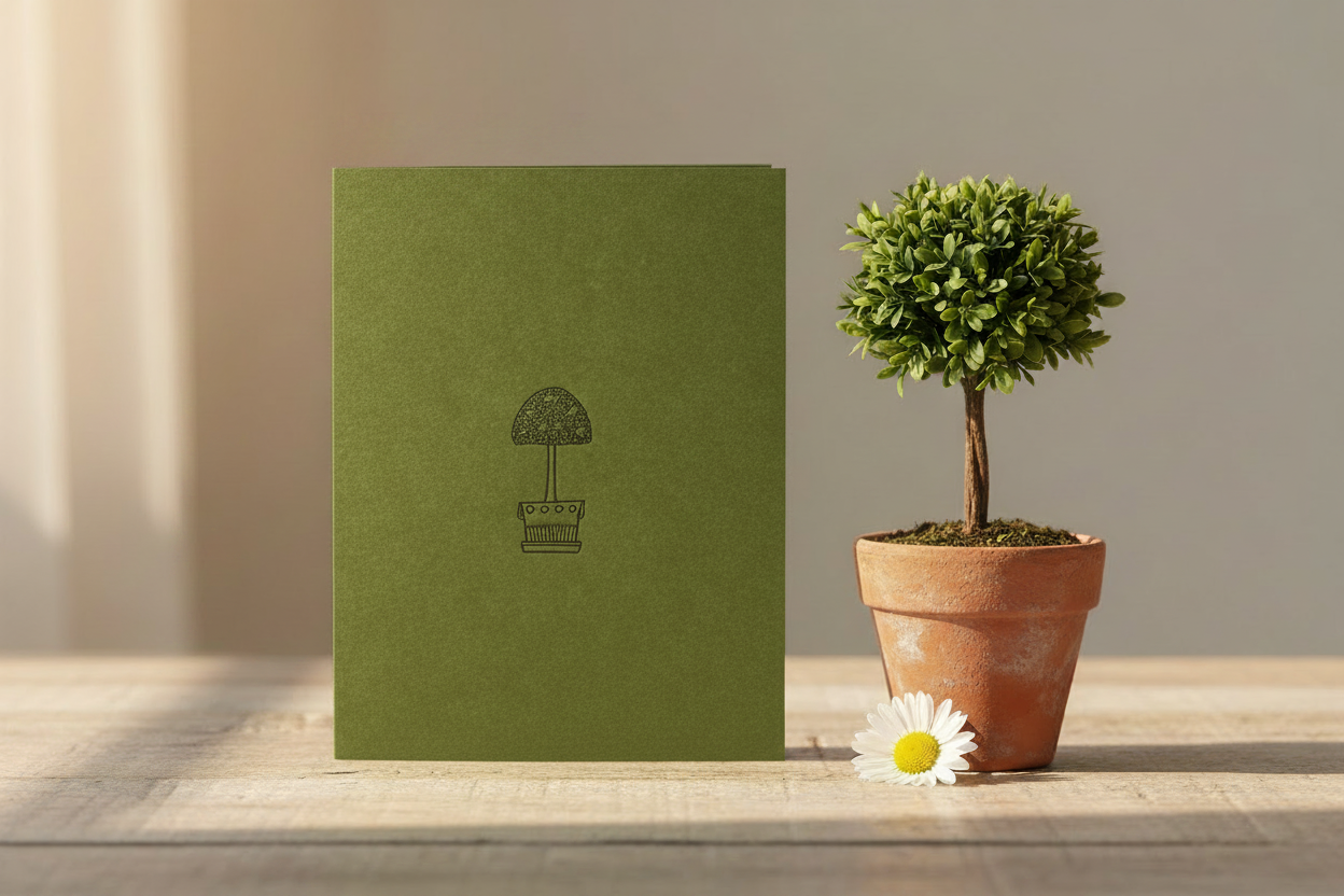 Letterpress Card- Simple & Sweet Topiary-Green/Black