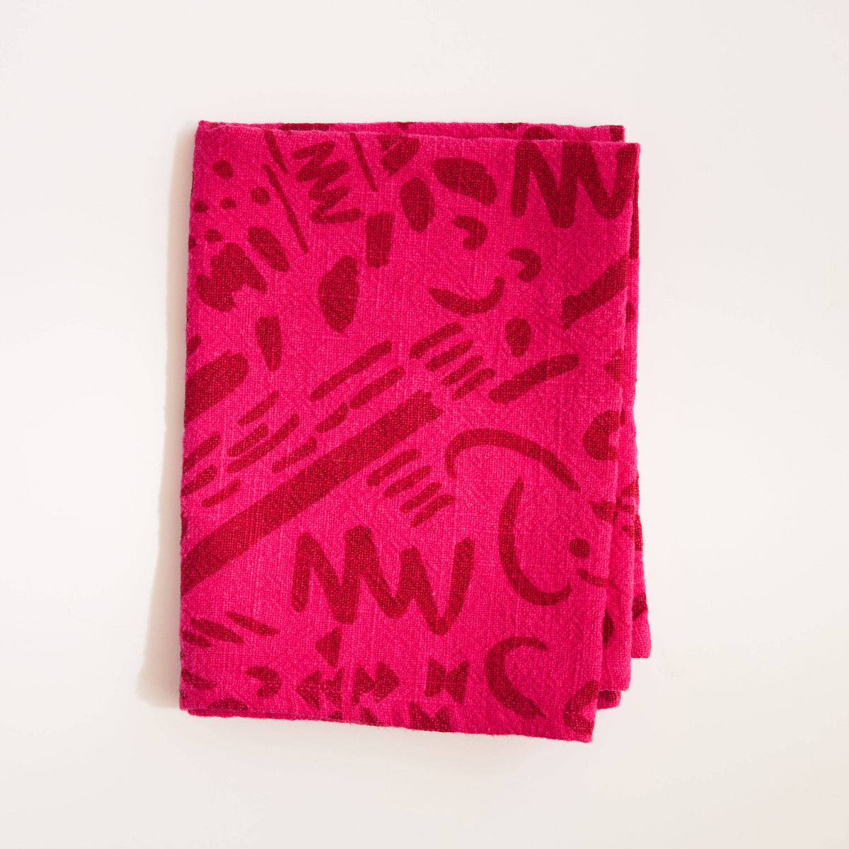 Tea Towel - Dashes & Moons - Brick - Hot Pink