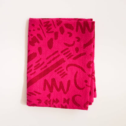 Tea Towel - Dashes & Moons - Brick - Hot Pink
