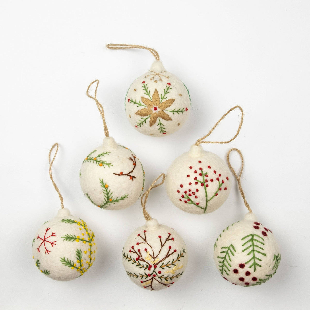 Ornament - Christmas - Embroidered White Ball, Assorted