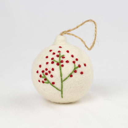 Ornament - Christmas - Embroidered White Ball, Assorted