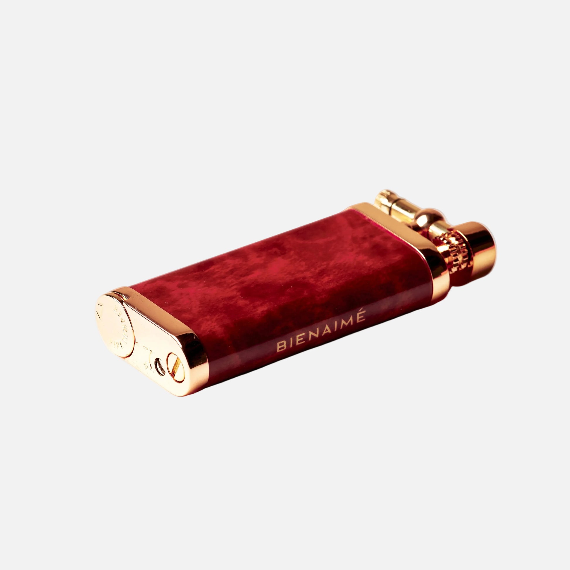 Red lighter with gold accents on a white background, featuring the brand 'BIENAIME'.