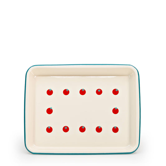 Dan Pelosi x CCH Tomato Enamelware Small Rectangle Tray: Red Rim