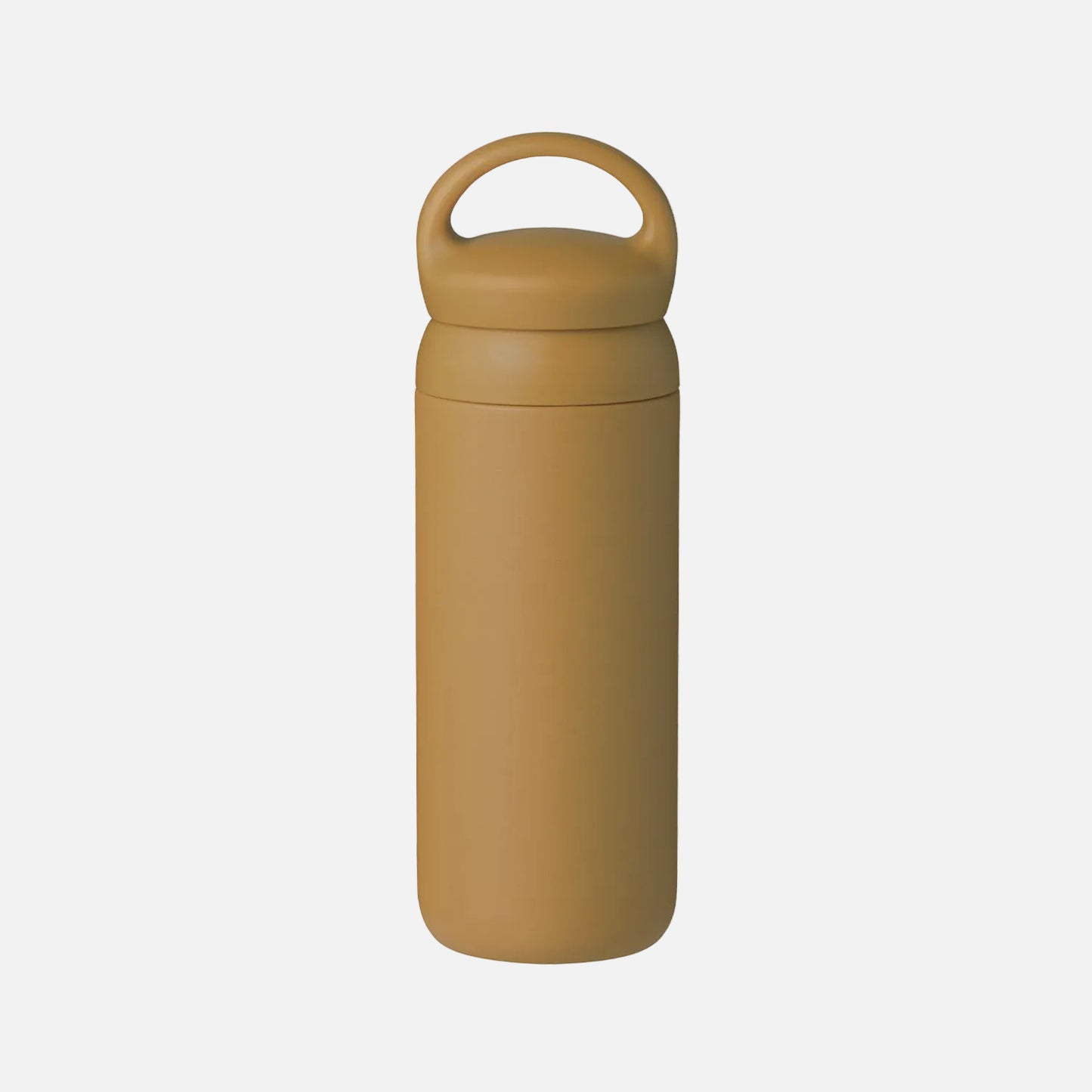 Brown insulated bottle with a handle on a white background