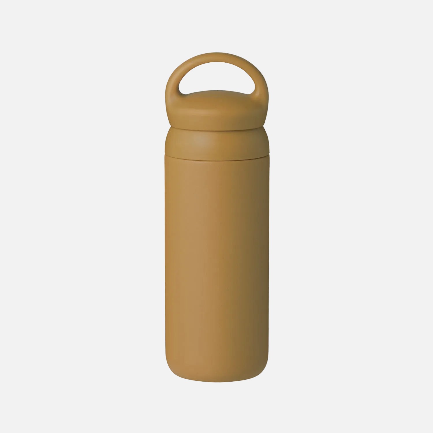 Brown insulated bottle with a handle on a white background