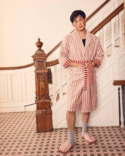 Ladybug Stripe Plush Cotton Terry Bathrobe: S