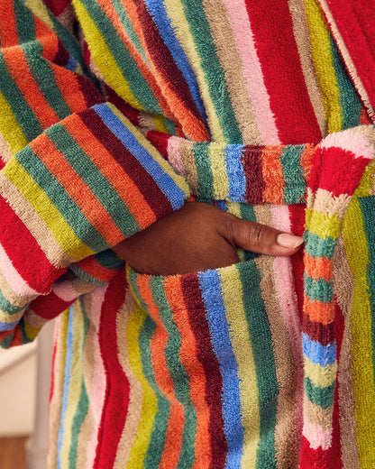 Butterfly Stripe Plush Cotton Terry Bathrobe: L
