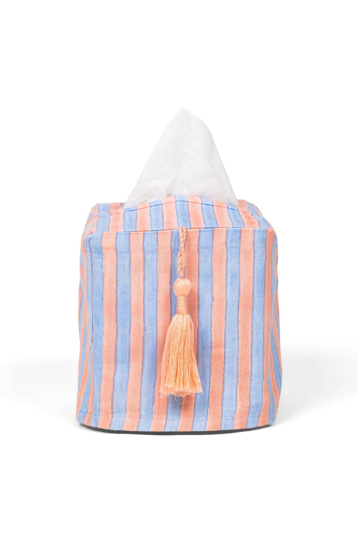 Stripes Blockprint Tissue Box Cover: Blue & Red