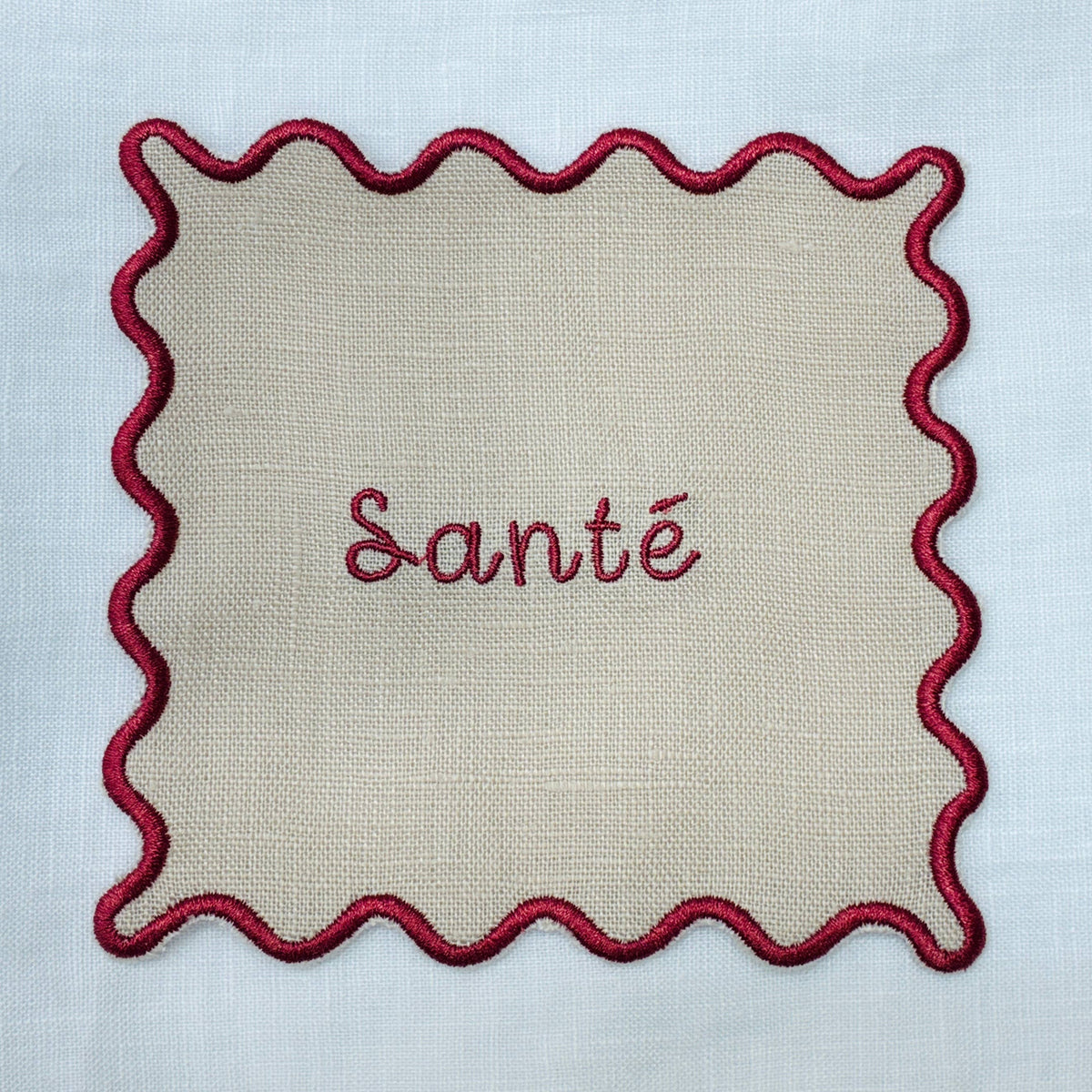 Sante Embroidered Scallop Linen Cocktail Napkins - Set of 4
