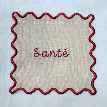 Sante Embroidered Scallop Linen Cocktail Napkins - Set of 4