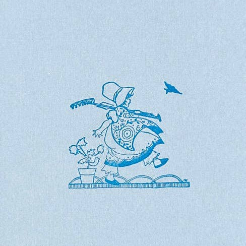 Blue illustration of a warrior with a shield and sword on a light blue background