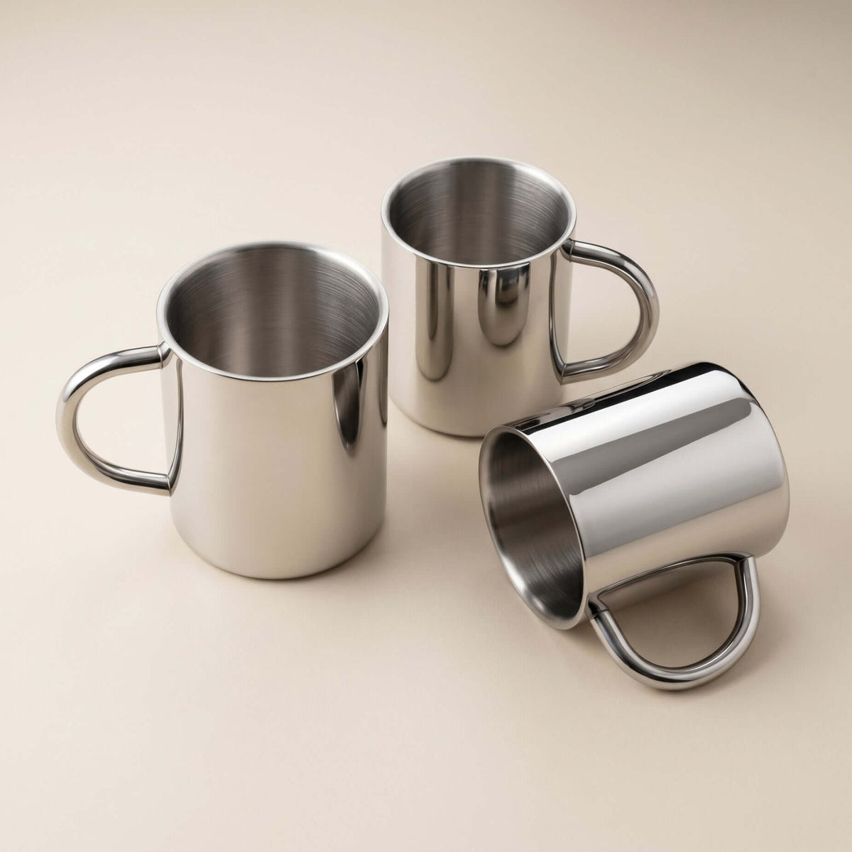 Love Ecru Double-Layer Glossy Stainless Steel Cups