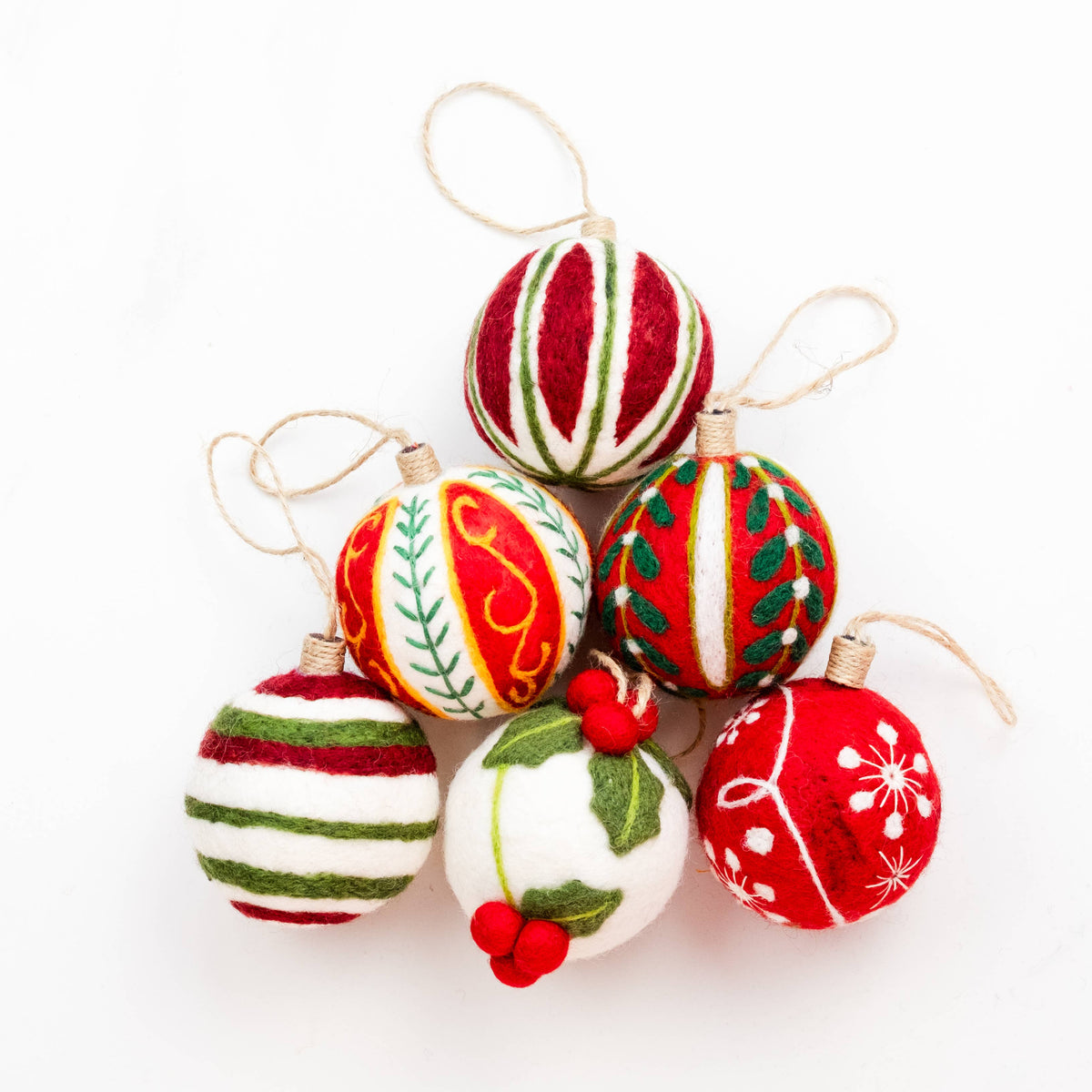 Ornament - Christmas Decor - Embroidered Red Ball, Assorted