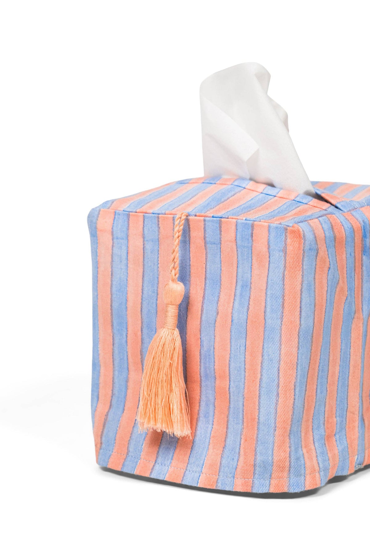 Stripes Blockprint Tissue Box Cover: Blue & Red