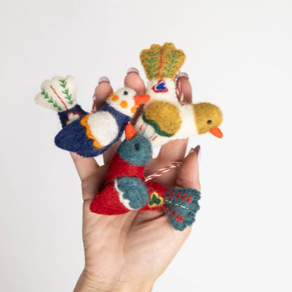 Ornament - Embroidered Felt Birds - 6 assorted