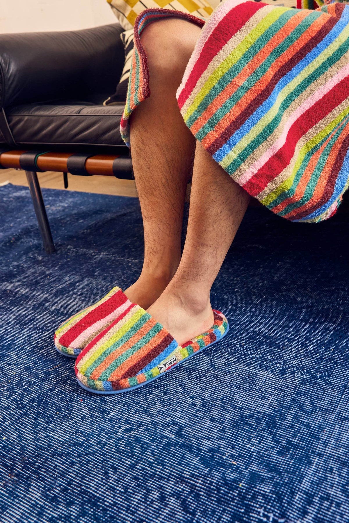 Butterfly Stripe Terry Slippers: S-M