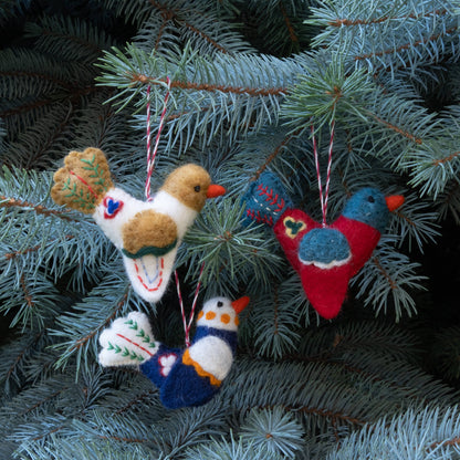 Ornament - Embroidered Felt Birds - 6 assorted