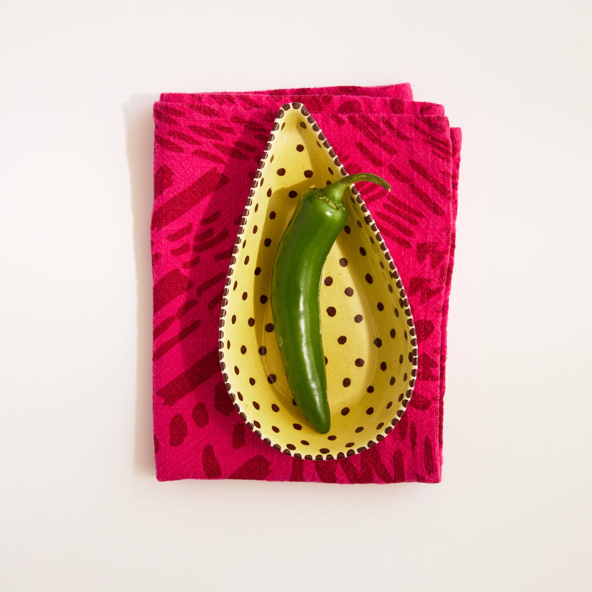 Tea Towel - Dashes & Moons - Brick - Hot Pink