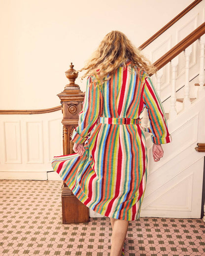 Butterfly Stripe Plush Cotton Terry Bathrobe: S