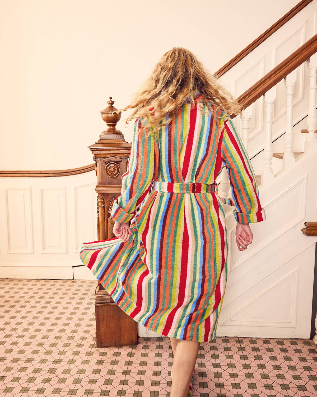 Butterfly Stripe Plush Cotton Terry Bathrobe: L