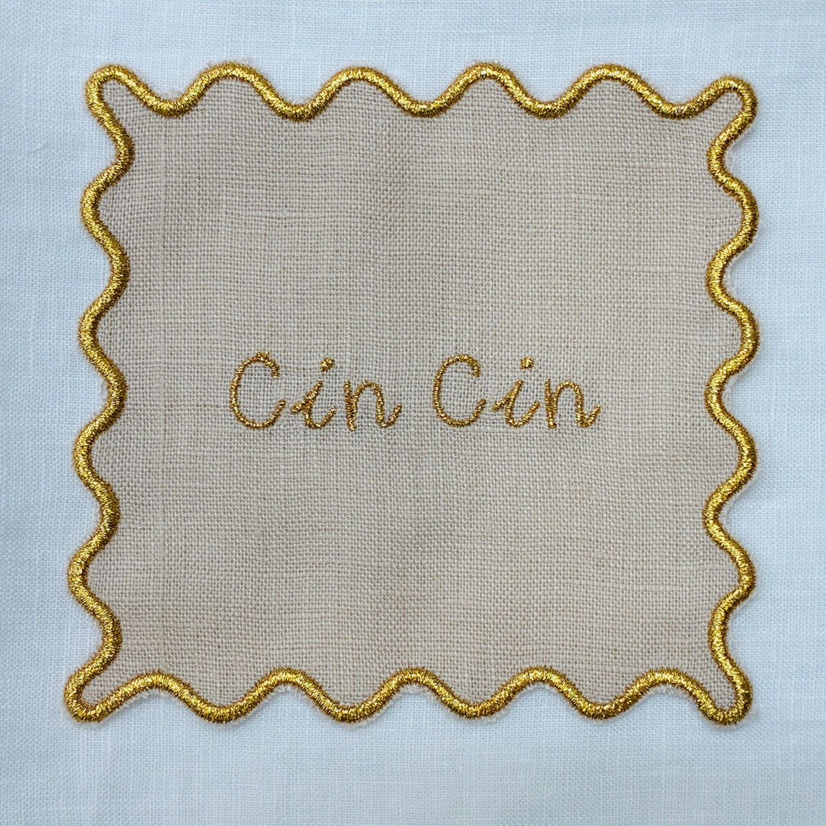 Cin Cin Embroider Scallop Linen Cocktail Napkins - Set of 4