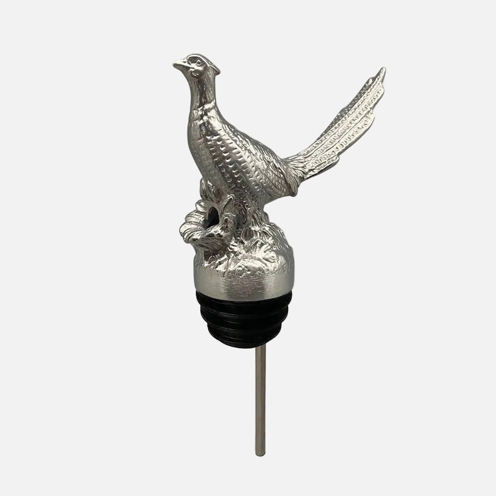 Silver pheasant design bottle stopper on a white background