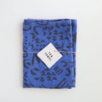 Tea Towel - Dashes & Moons - Charcoal  - Amparo Blue