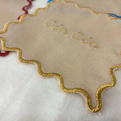 Cin Cin Embroider Scallop Linen Cocktail Napkins - Set of 4