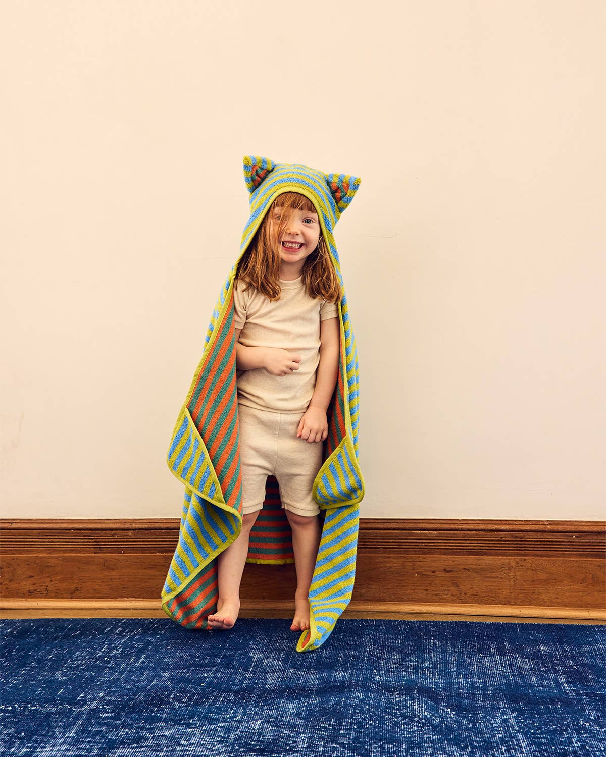 Grasshopper Stripe Cotton Terry Kids Hooded Towel: Toddler