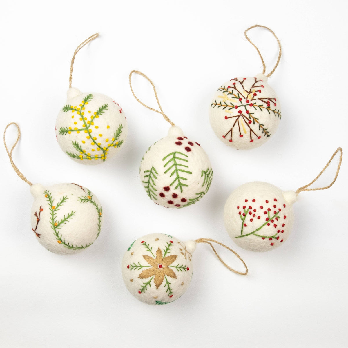 Ornament - Christmas - Embroidered White Ball, Assorted