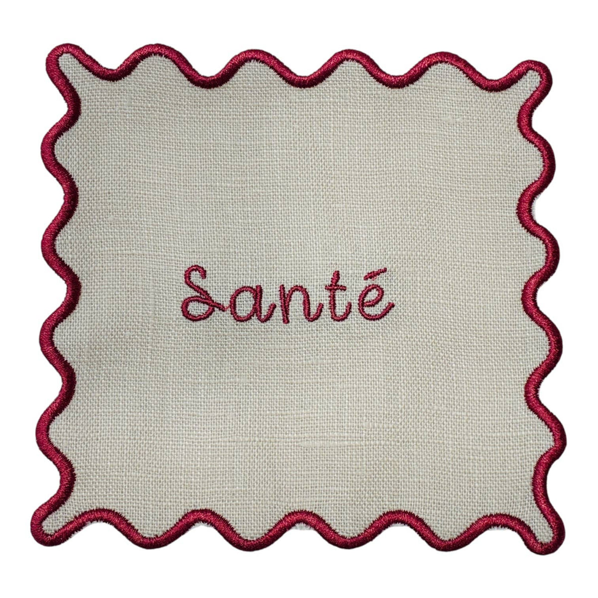 Sante Embroidered Scallop Linen Cocktail Napkins - Set of 4