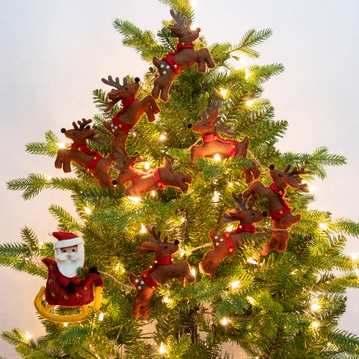 Garland - Christmas - Santa Sleigh and 8 Reindeer - Brown