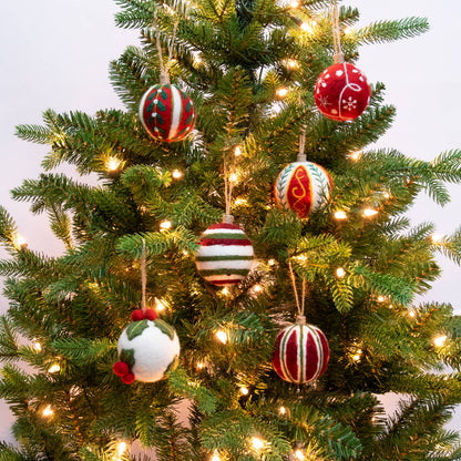 Ornament - Christmas Decor - Embroidered Red Ball, Assorted