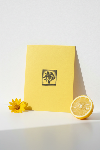 Letterpress Card- Brilliant Bouquet-Black on Yellow